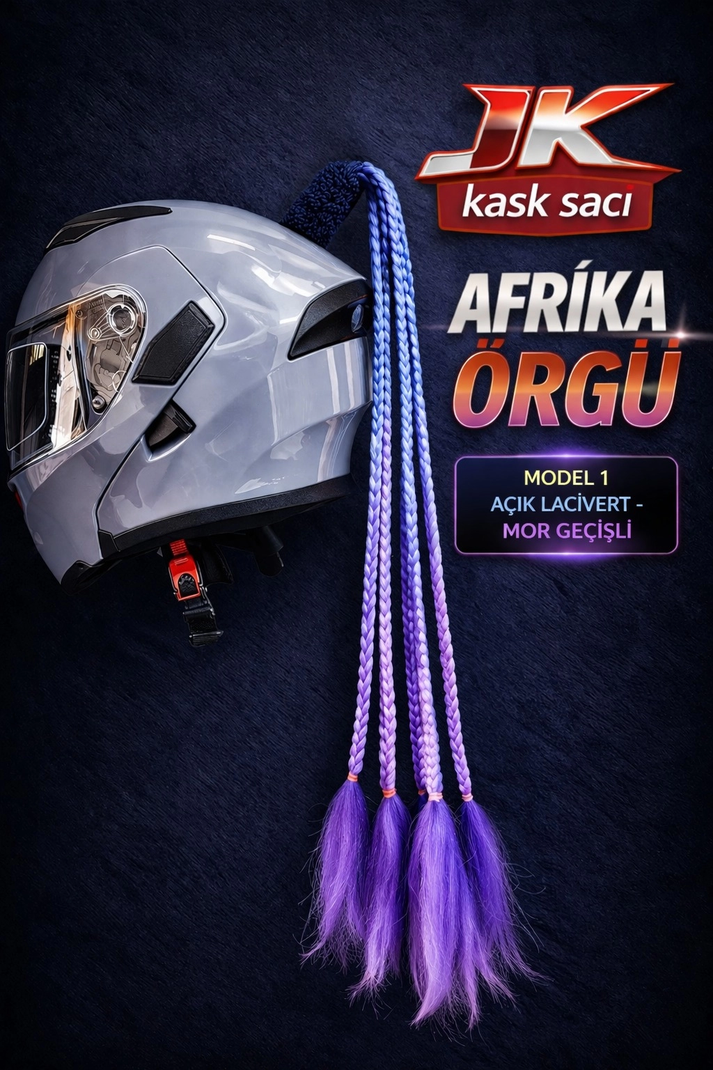 JİEKAİ KASK SAÇI AÇIK LACİVERT - MOR GEÇİŞLİ RENK AFRİKA ÖRGÜ MODEL-01