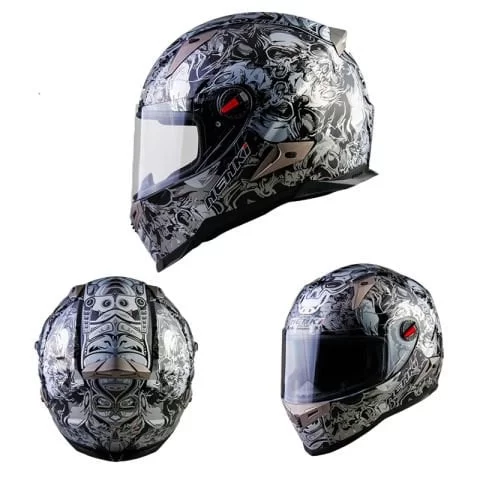 Nenki Gri Desenli Fullface Kask