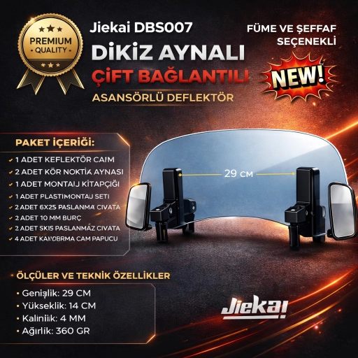 ŞEFFAF 29 X 14 DBS007 Dikiz aynalı Universal Çift Bağlantılı Asansörlü Deflektör
