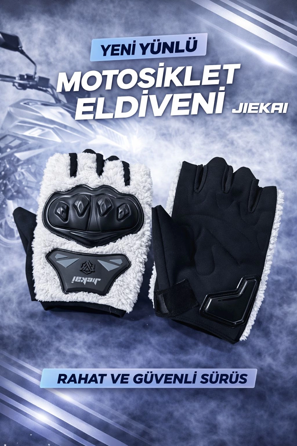 JK PELUŞLU YARIM ELDİVEN KORUMALI BEYAZ RENK