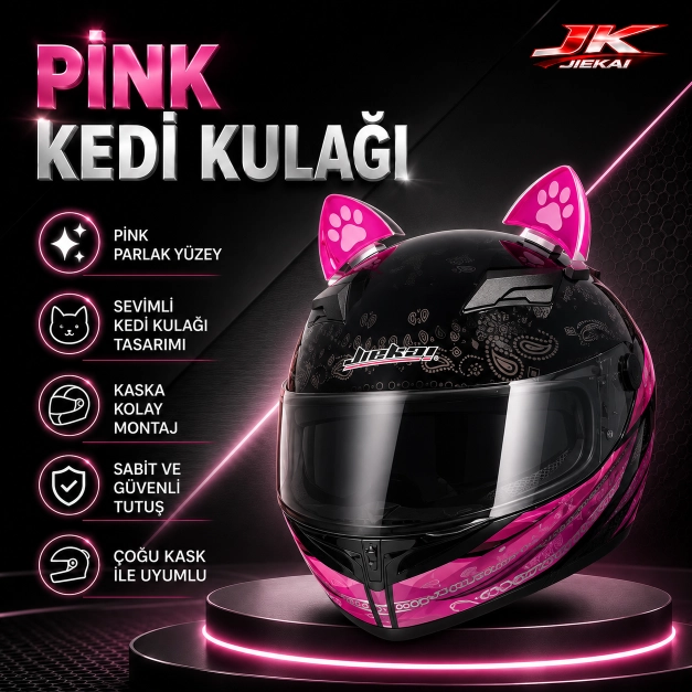 KASK ÜSTÜ KEDİ KULAĞI AKSESUARI (PİNK-WHİTE)