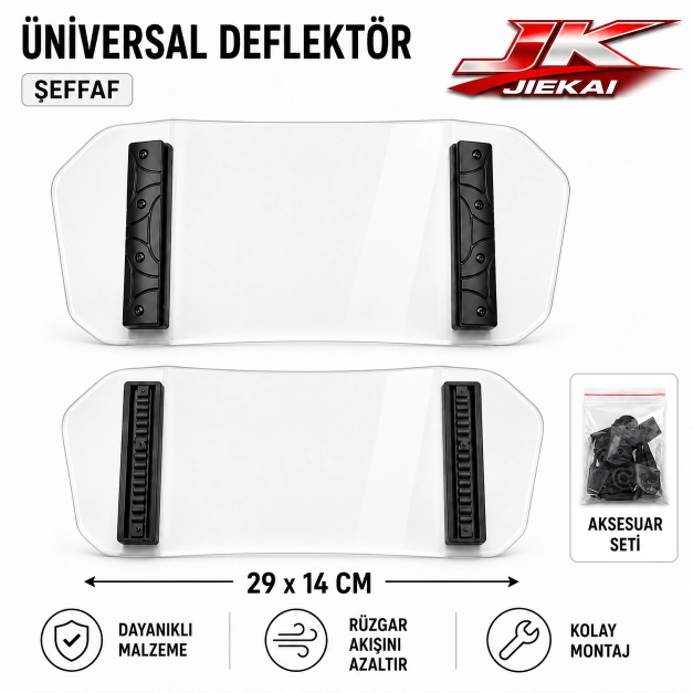 ŞEFFAF 29 X 14 Aynasız Universal Çift Bağlantılı Asansörlü Deflektör  Cam Uzatma-Rüzgar Kesici