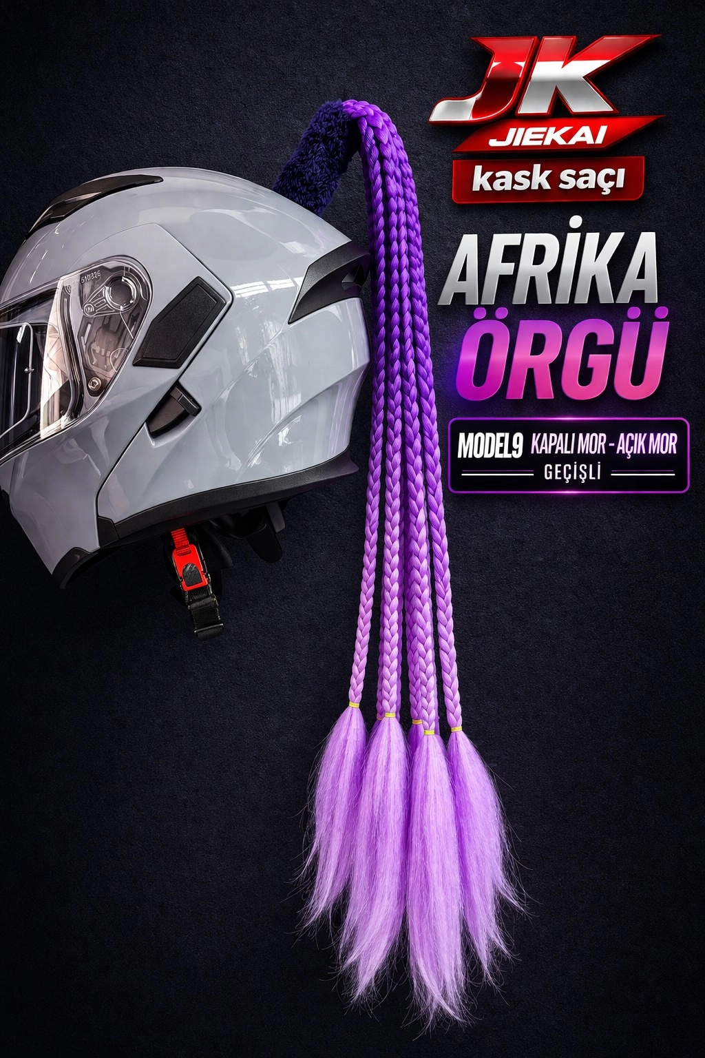 JİEKAİ KASK SAÇI KOYU MOR AÇIK MOR RENK AFRİKA ÖRGÜ GEÇİŞLİ MODEL-09