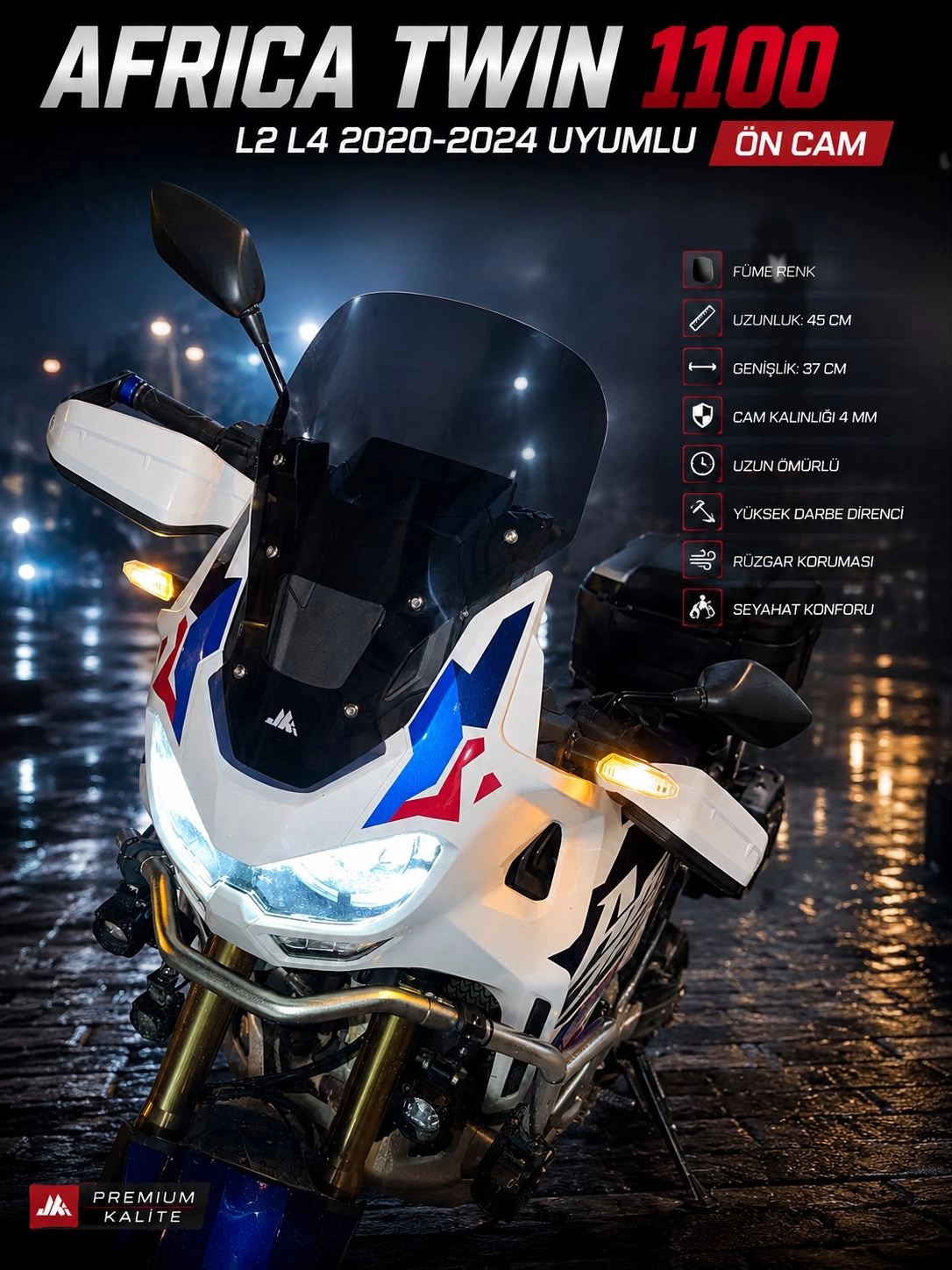 JK - Africa Twin CRF1100L L2 / L4 2020-2024 Uyumlu Cam FÜME