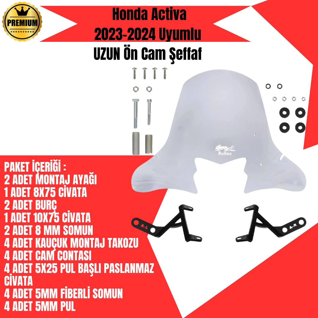 Honda Activa 125 70*60CM Ön Tur Camı Şeffaf 2023/2024 Uyumlu