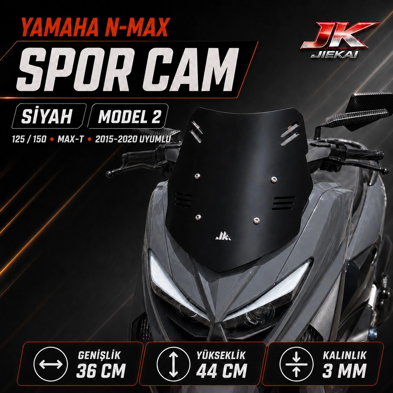 JK JİEKAİ N-MAX 125-150 SPOR CAM SİYAH MODEL 2 - MAX-T 2015-2020 UYUMLU