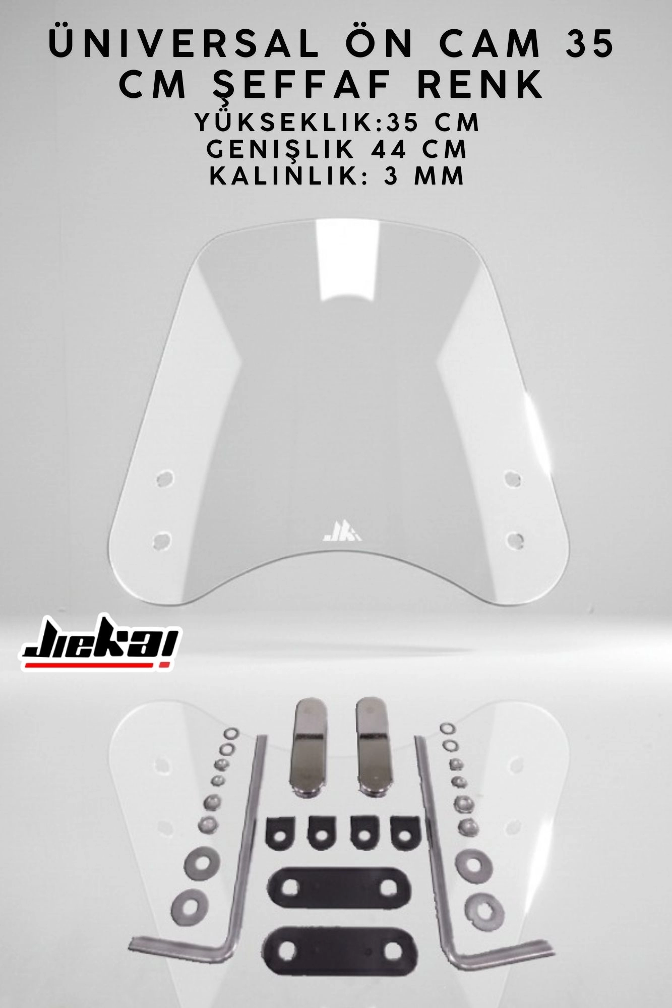 JİEKAİ ÜNİVERSAL SCOOTER ÖN CAM 35 CM ŞEFFAF RENK-GÜSCŞ35