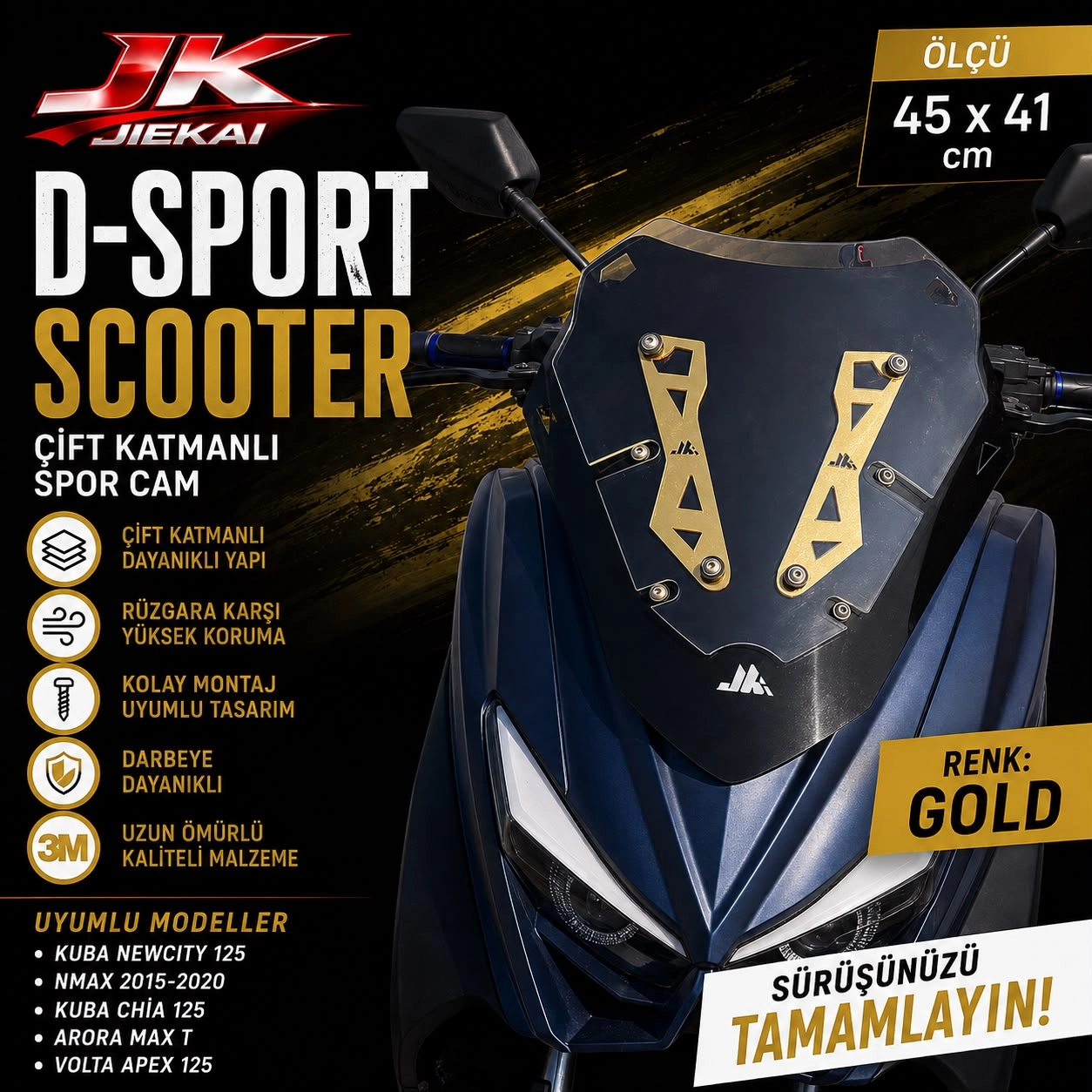YAMAHA N-MAX 2015-2020  - D-Sport SCOOTER ÖN CAM SPOR CAM (GOLD)  ARORA MAX-T UYUMLU