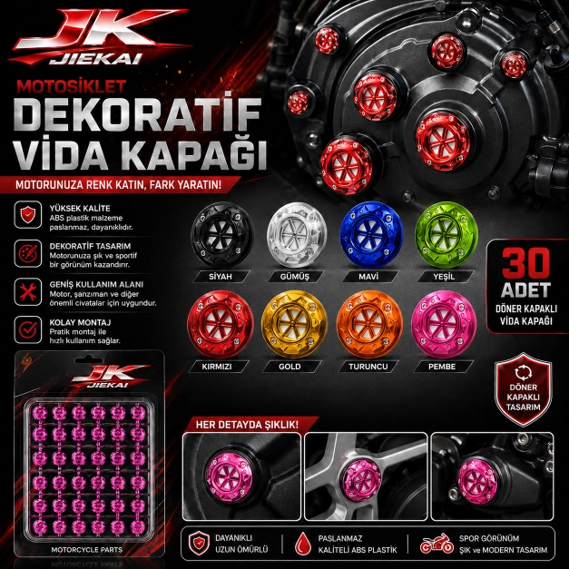 MOTOSİKLET DEKORATİF VİDA KAPAĞI 30 PARÇA SET ABS PLASTİK CİVATA SÜS KAPAĞI MAVİ