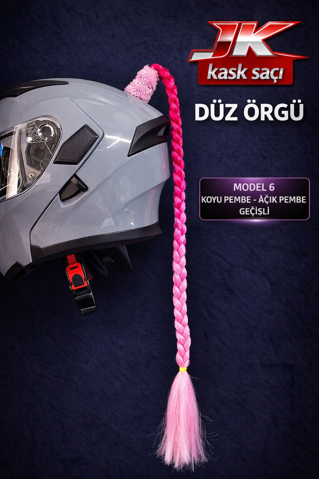 JİEKAİ KASK SAÇI KOYU PEMBE AÇIK PEMBE DÜZ ÖRGÜ MODEL-06