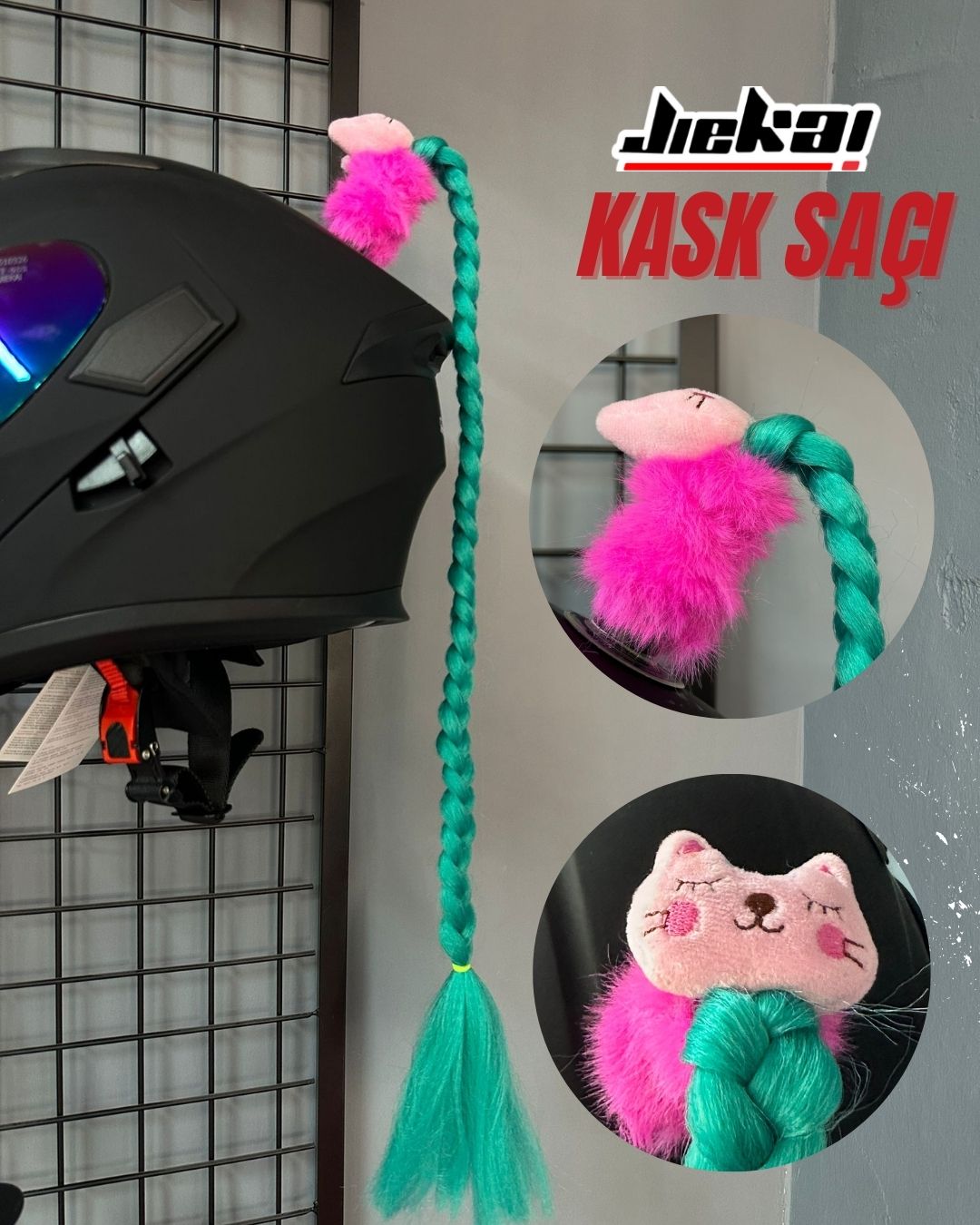 JİEKAİ KASK SAÇI TOKALI YEŞİL RENK DÜZ ÖRGÜ MODEL-12