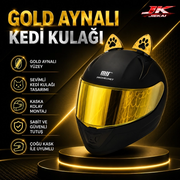 KASK ÜSTÜ KEDİ KULAĞI AKSESUARI (GOLD AYNALI)