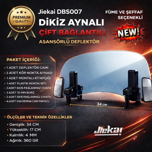 Şeffaf 34 X 17 DBS007 Dikiz aynalı Universal Çift Bağlantılı Asansörlü Deflektör