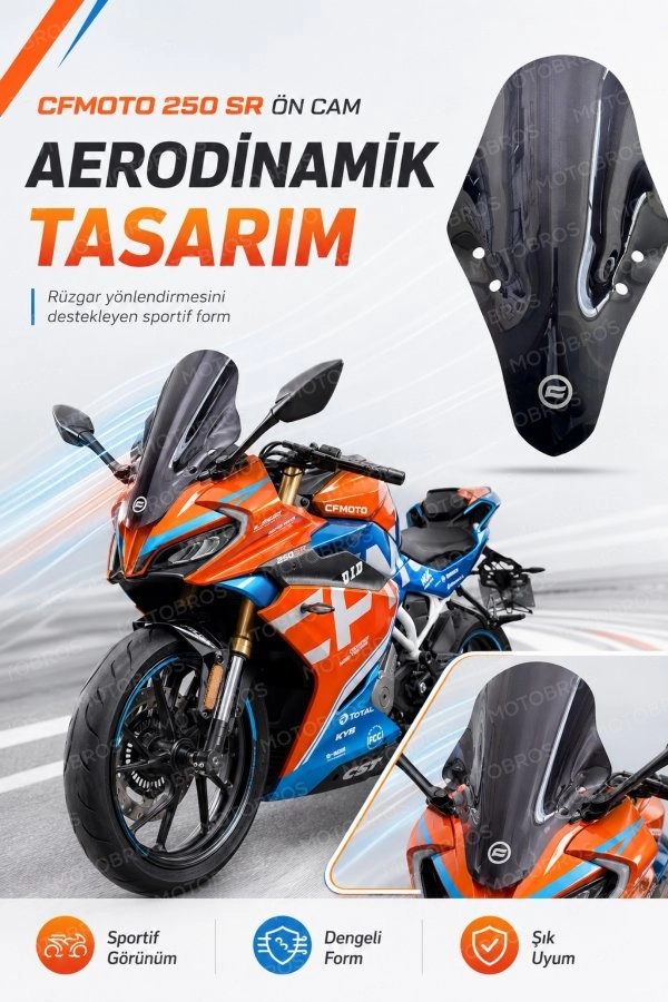 JİEKAİ CF Moto 250 SR 2020-2024 Uyumlu Ön Cam Siyah- CFSR250 (CF LOGOLU)