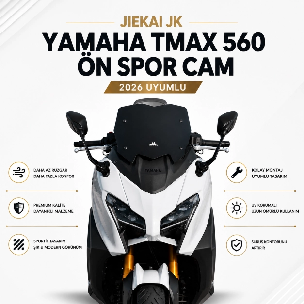 JK JİEKAİ Yamaha TMAX 560 Ön Spor Cam -SİYAH (2026 Uyumlu)