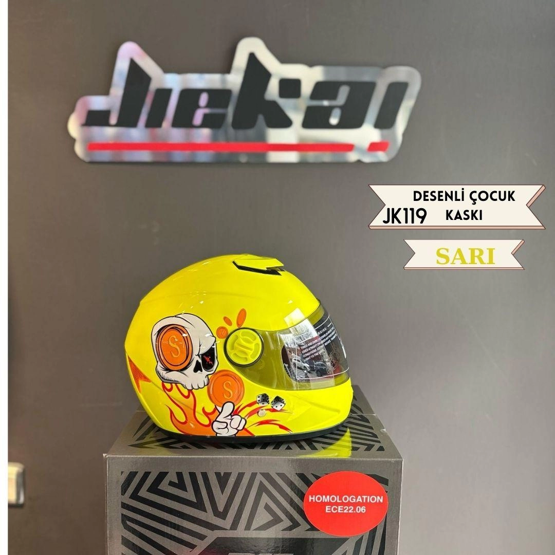 JİEKAİ JK119 Desenli Çocuk Kaskı Sarı Renk Full Face Kask