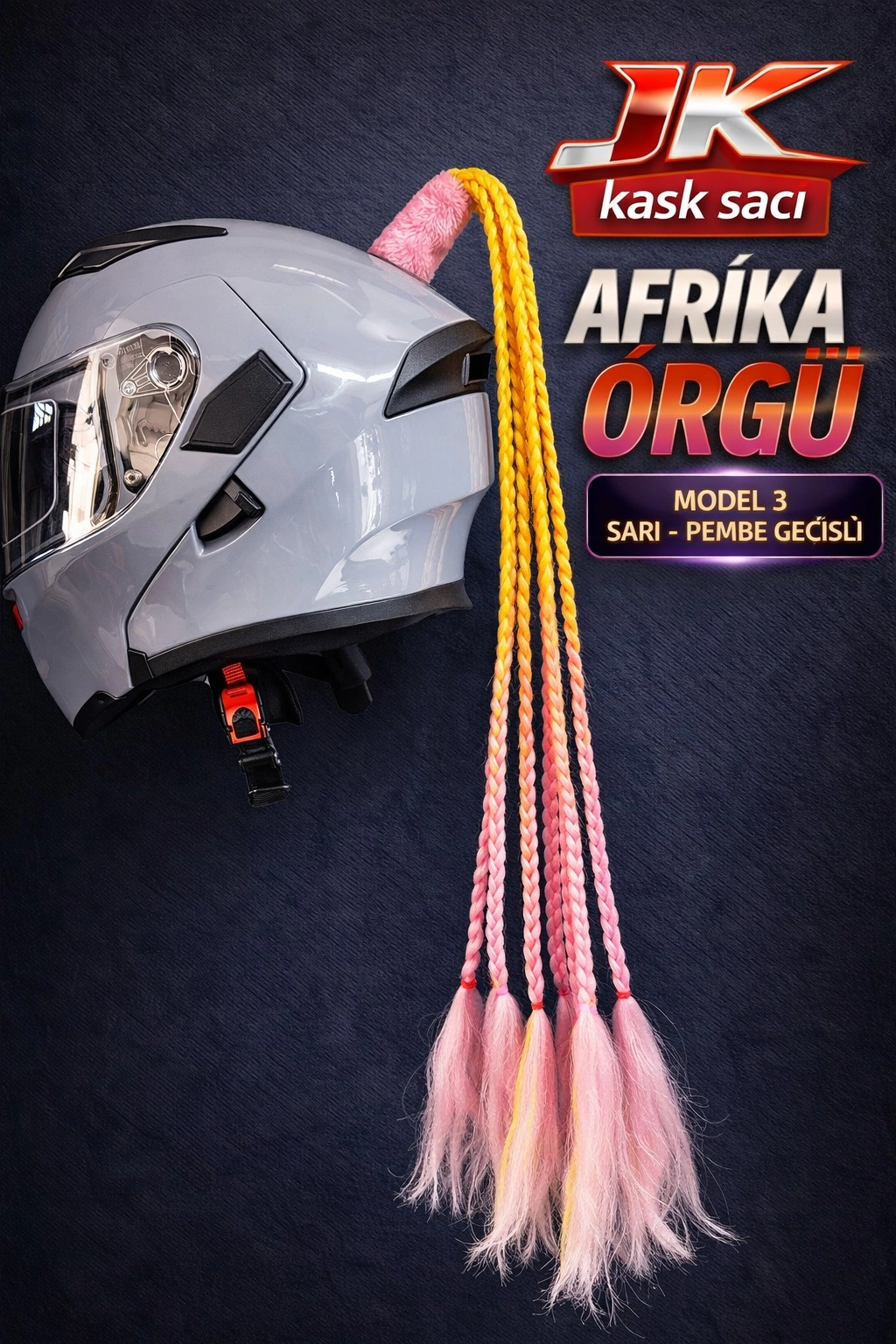 JİEKAİ KASK SAÇI SARI - PEMBE GEÇİŞLİ RENK AFRİKA ÖRGÜ MODEL-03