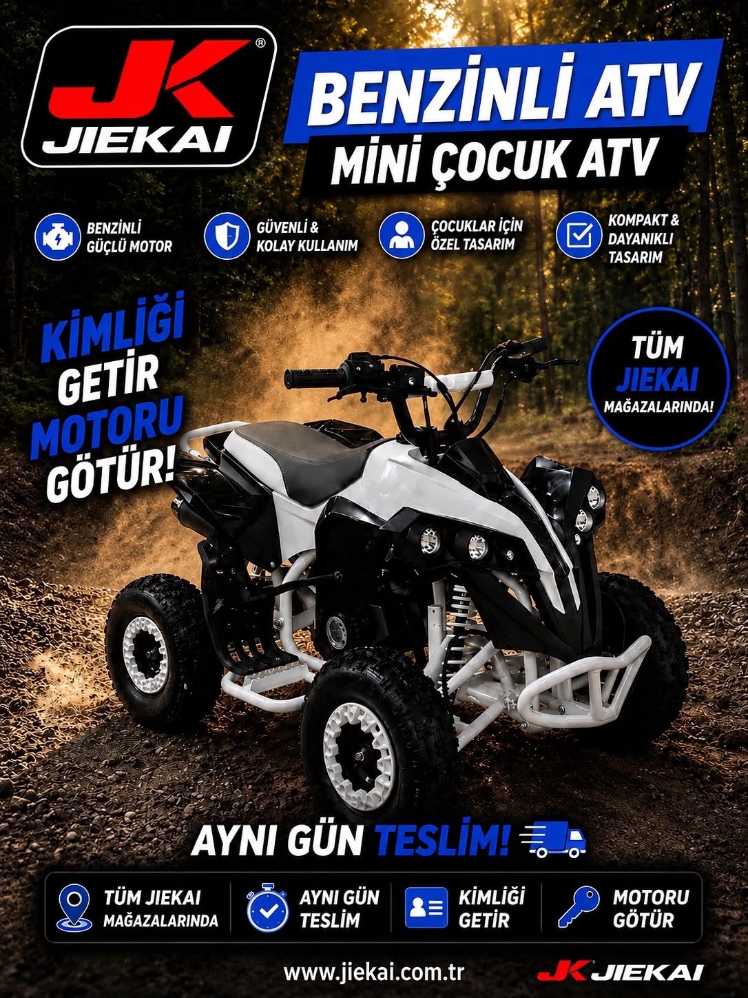 JİEKAİ BENZİNLİ MİNİ ÇOCUK ATV – BEYAZ