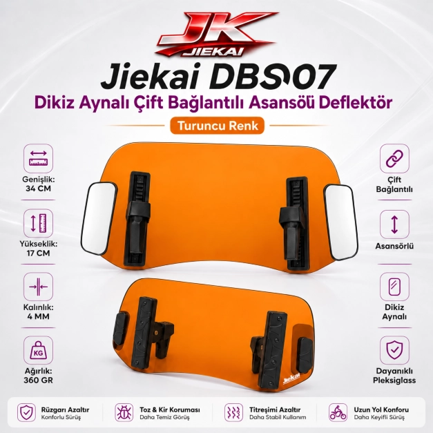 TURUNCU 34 X 17 DBS007 Dikiz aynalı Universal Çift Bağlantılı Asansörlü Deflektör